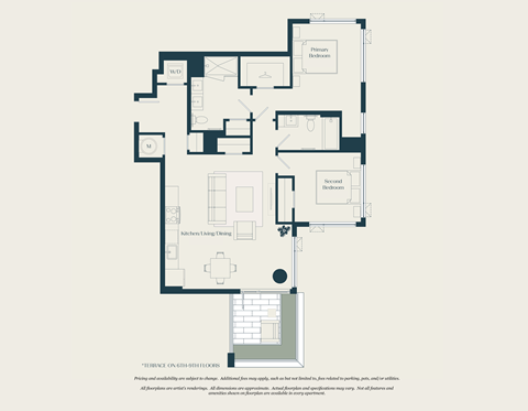 Floor plan for 2 beds, 2 baths, 1066 sqft